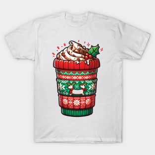 Christmas Coffee Cup - Festive Sweater Design with Holiday Greetings T-Shirt